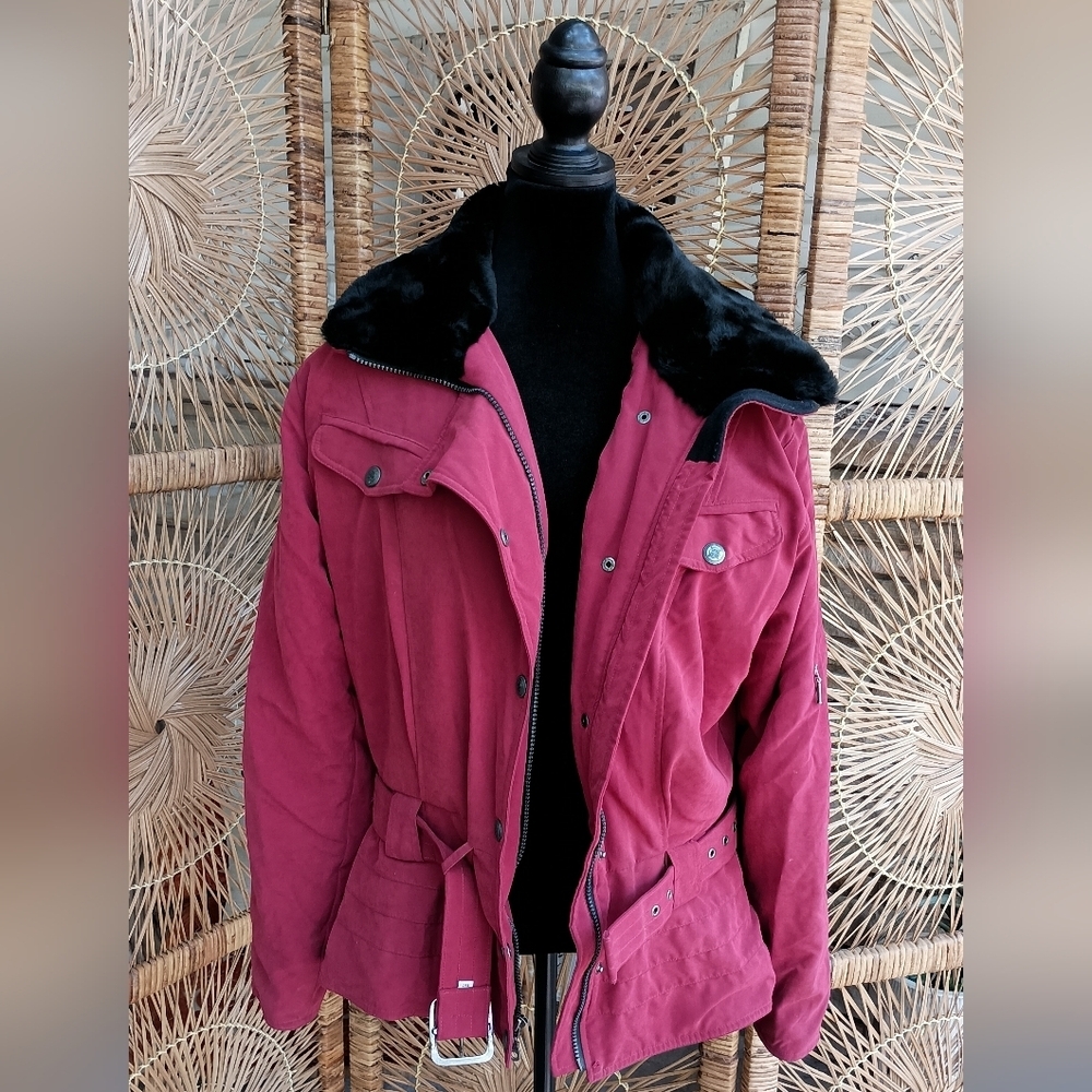 Vintage Nils Women's Burgundy Jacket with Black Collar_12 - Picture 2 of 11